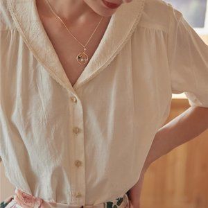 Simple Retro Vivian 100% Cotton V-Neck Blouse XS